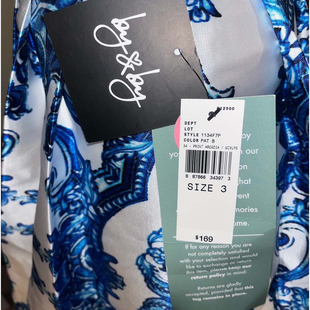 Blue & White Printed Prom Gown - Picture 4 of 4